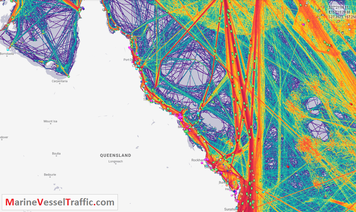 Live Marine Traffic, Density Map and Current Position of ships in GREAT BARRIER REEF